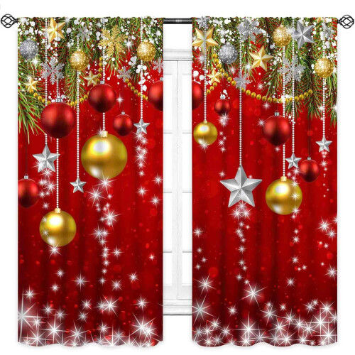 Christmas Curtains 2 Panel Red Gold Ball Snowflake 84x63 2