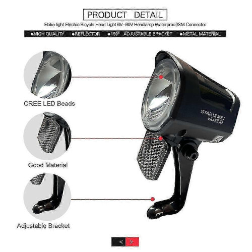 LED Headlight compatible with Electric Bikes and E-scooters with Waterproof Connector 1