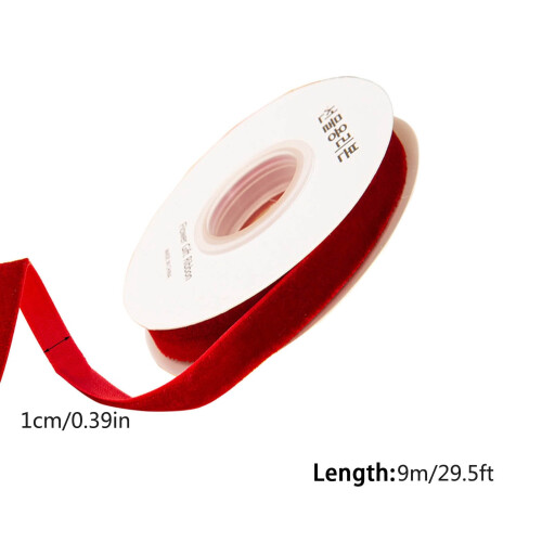 Velvet Ribbon Bright Red 1cm Wide 10 Yd Polyester 2