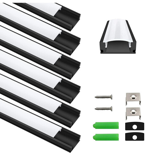 6 Pack LED Aluminium Channel Profile 3.3ft Extrusion Diffuser Strip Lights Cover