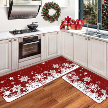 Red Christmas Kitchen Runner Rug Set 2 Pieces