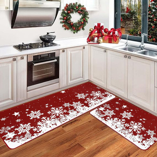 Red Christmas Kitchen Runner Rug Set 2 Pieces