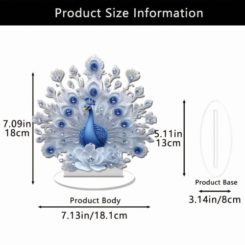 Peacock Decorative Display Piece White Blue 18 cm 1