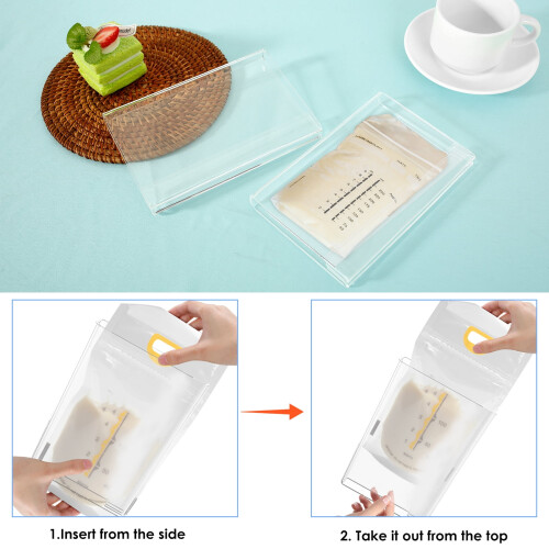 Breast Milk Storage Bags with Flat Freezer Rack Organizer 2