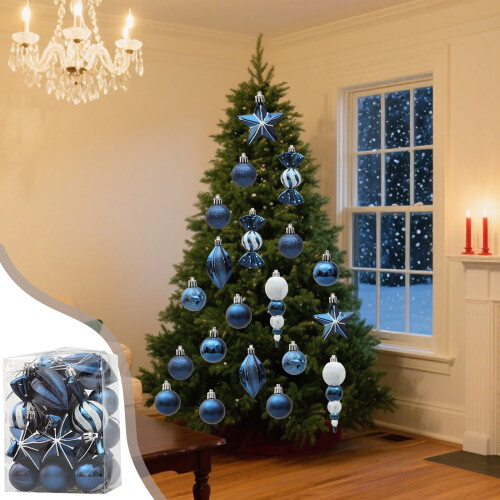 Christmas Ball Ornaments Plastic Glitter Blue White 12pcs 1
