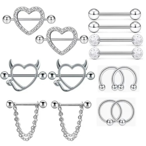 Nipple Bar Ring Piercing Barbell Shield Dangle Stainless 1