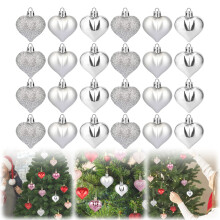 Christmas Heart Ornaments Silver 24 Pieces