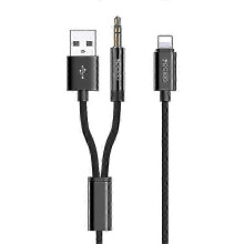 Aux Cord with Charging, 2-in-1 Lightning to 3.5mm Cable compatible with iPhone, Works with Car Audio System