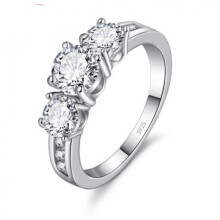 Moissanite Ring Sterling Silver Elegant Design 3 Stones