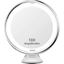 Suction Cup Mirror compatible with Travel, 10x Magnifying with LED Lighting