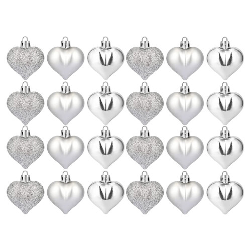 Christmas Heart Ornaments Silver 24 Pieces 1