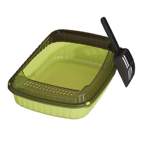 DAMAI Cat Litter Box Semi-Closed Open-Top Light Green