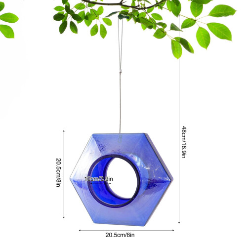 Handmade Glass Bird Feeder Blue Flower Fly-Through Design 2