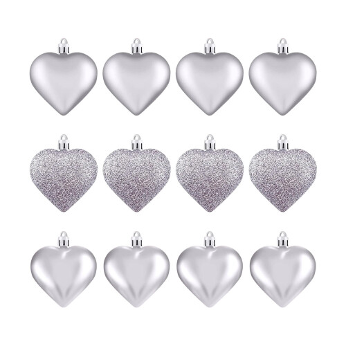 Heart Ornaments Red Pink Silver Glitter 12 Pcs 1