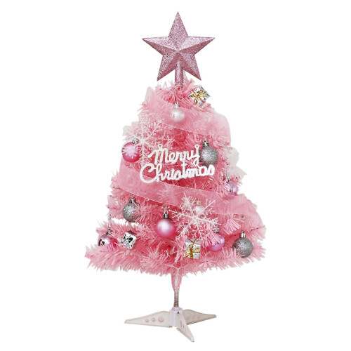 Mini Pink Christmas Tree with LED Lights and Stand 1