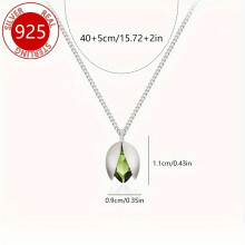 Halskette mit Anhänger aus 925er Sterlingsilber und grünem Olivenstein – hypoallergen, Vintage-Schlüsselbeinkette für Damen, perfektes Geschenk