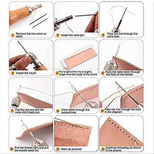 Leather Sewing Awl Kit Sewing Machine Lock Stitcher Thread Needles 1