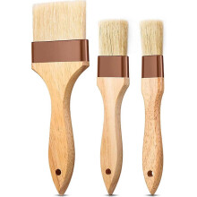 3 Pieces Wood Pastry Brush Natural Bristle Pastry Brush Grill Pastry Brushes Natural Bristle Pastry Brush with Long Wooden Handle (B)