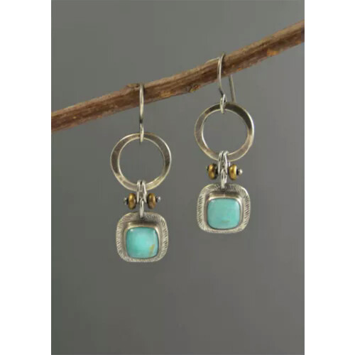 Boho Drop Earrings 925 Silver with Tourmaline 1 Pair