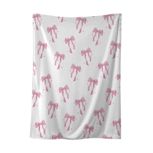 Fleece Throw Blanket Pink Bow Design 50x60 inches 1