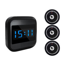 Wireless Doorbell Display Receiver +3 Pager Restaurant Pager Waiter Calling System for Hotel Bar Cafe US Plug