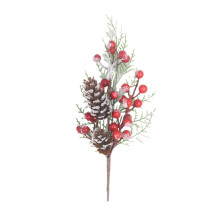 Red Berry and Pine Artificial Holly Stems 12 inch