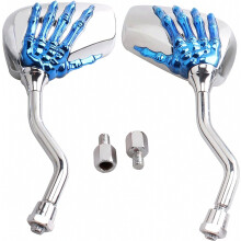 1 Péire Scátháin Radharc Cúil Taobh Chrome SkullHands Claw atá comhoiriúnach le Gluaisrothair, Rothair Leictreonacha le Scriúnna 8mm nó 10mm