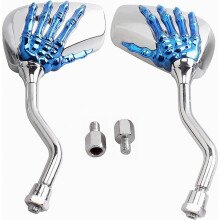 Compatibele motorfiets achteruitkijkspiegels chroom doodskop handklauw spiegel - blauw | 2 stuks high-definition motorspiegels compatibel met scooter