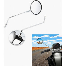 Motorcycle side mirror long stem 3.74 inch round rear view mirror 8MM screws Compatible cafe racer bobber chopper scooter British Design