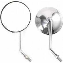Rétroviseur latéral rond en aluminium compatible avec les motos de style café racer, chopper et bobber, design britannique argenté.