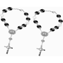 2Pcs Car Rosary Rearview Mirror Auto Rosary Hanging, Black |Personalized, Car Cross Blessing, Catholic Car Medal, Compatible Truck Bike Motorcycle, I