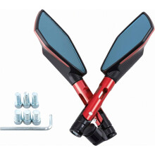 Rétroviseur compatible moto, verre bleu anti-vertige, usiné CNC, avec vis 8 mm 10 mm (rouge), design britannique