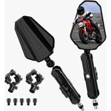Adventure Motorcycle Mirrors, Motorbike Rearview, 10mm 8mm Screws 7/8" Handlebar, Adjustable Side Mirror Aluminum Clamp Fit Compatible Street Dirt El