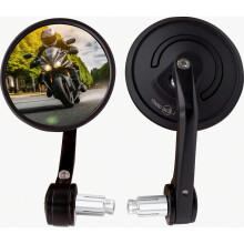 Motorcycle Handlebar End Mirror, 360 Rotating Aluminium Handlebar End Mirror, Motorcycle Rear View Mirror, Compatible with Scooter Quad ATV Moped Br