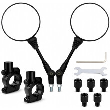 Espejos retrovisores laterales para motocicleta, redondos y plegables con perno de 10 mm en sentido horario, abrazadera de montaje para manillar de 7