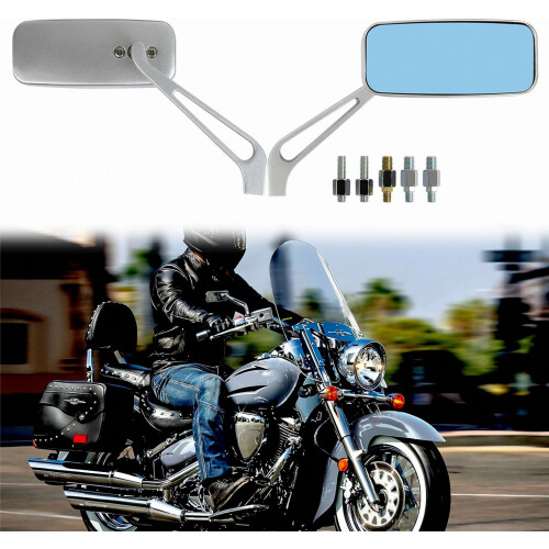 Devilmotor Black Rectangle Motorcycle Bobber Mirror compatible Cruiser Chopper Smoke Blue 8mm-10mm (Silver) British Design 1