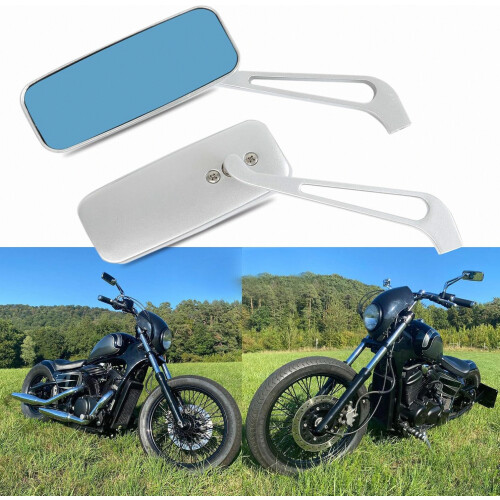 Devilmotor Black Rectangle Motorcycle Bobber Mirror compatible Cruiser Chopper Smoke Blue 8mm-10mm (Silver) British Design 2
