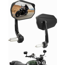 Motorradspiegel, Lenkerendenspiegel, Seitenspiegel, Motorradspiegel mit E-Prüfzeichen, mit Regenabweiser, Aluminium, 360 drehbar, passend für Roller