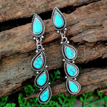 Boho Drop Earrings 925 Silver with Tourmaline A Pair