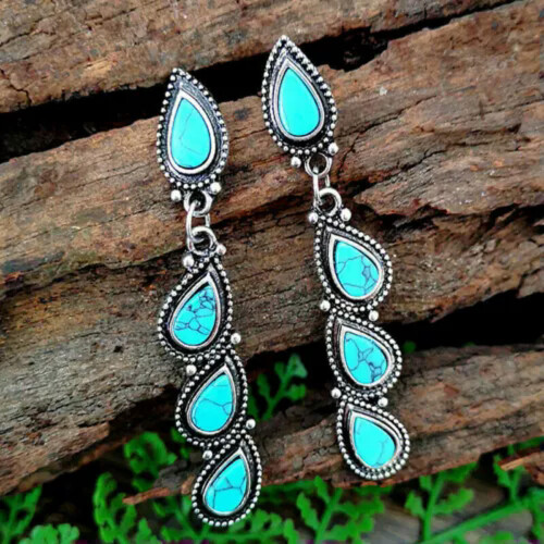 Boho Drop Earrings 925 Silver with Tourmaline 1 Pair
