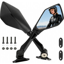 Pair Motorcycle Mirrors Compatible E-Mark Approved, 360 Rotatable Pentagonal Rearview Motorbike Mirrors with Bracket, Bike Mirrors Compatible Electr