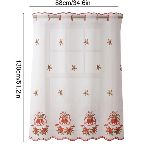 Christmas Snowflake Sheer Curtains White Gold Embroidered 2