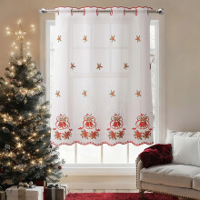 Christmas Snowflake Sheer Curtains White Gold Embroidered