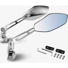 DNA MOTORING Front Pair of Motorcycle Side View Mirror, Chrome Compatible With BMW Honda Suzuki Yamaha Kawasaki Sport Bike, Irregular shape Style, MP