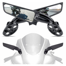 Angle Wing Rearview Mirror, Racing Motorcycle Adjustable Side Rear View Mirrors, Compatible Honda Kawasaki Suzuki Yamaha Compatible Stealth Mirror(Bl