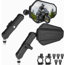 Adventure Motorcycle Mirrors M8 M10 Bolt Handlebar Mount Adjustment Compatible Rearview Mirrors Convex Foldable 360 Degrees Compatible with ATV Scoot