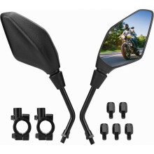 Motorbike Mirror E mark Compatible 7/8 inches, Motorcycle Handlebar Mirror Rear Side Mirror with M8/M10 threaded bolt and 2 handlebar clamps fit MT07