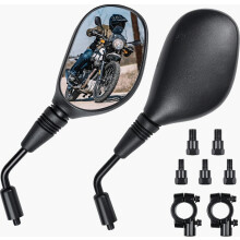 Classic Black Motorcycle Mirrors 2 Pcs, Motorcycle Rear ViewMirrors set M8 M10, ATV mirror Compatible with ATV, Scooter, Dirt-Bike, Moped, E-bike, Ro