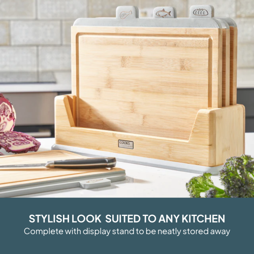 Cooks Professional Cooks Professional 4 Piece Bamboo Index Chopping Board Set | Grey Tabs 1