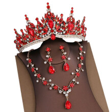 Baroque Wedding Crown for 3-Pack Tiara Earrings Jewelry Set Champagne Crystal Birthday Gift Gold Red Sets